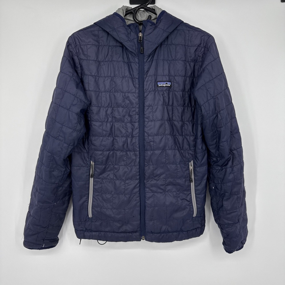 Patagonia Nano Puff Hoody Mens Small Navy Blue Puffer Jacket Full Zip Hiking